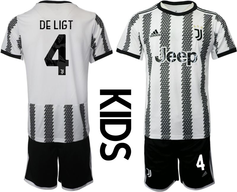 Youth 2022-2023 Club Juventus FC home white #4 Soccer Jersey